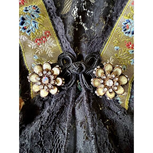 Vintage Shabby Chic Kimono Top Jacket Edwardian Patchwork Silk Gypsy Artsy Lace - Picture 8 of 10
